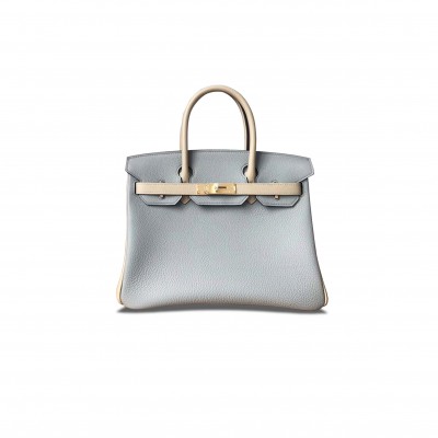 HERMÈS MASTER BIRKIN 25 EPSOM SEAGULL GREY AND MILKSHAKE WHITE WITH GOLD BUCKLE H028369CK12 (25*18*13cm)